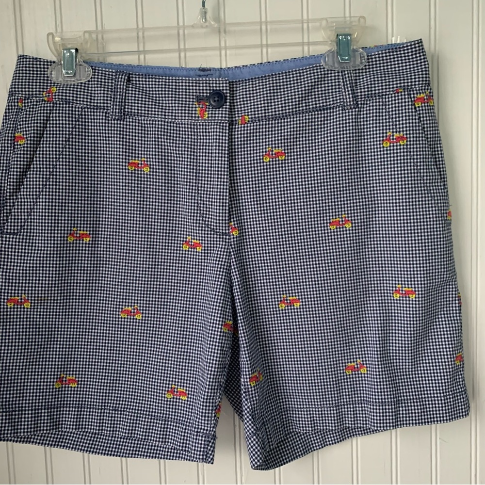 Talbots navy & white Checkered Shorts with Pink Embroidered motor bikes - Picture 3 of 8